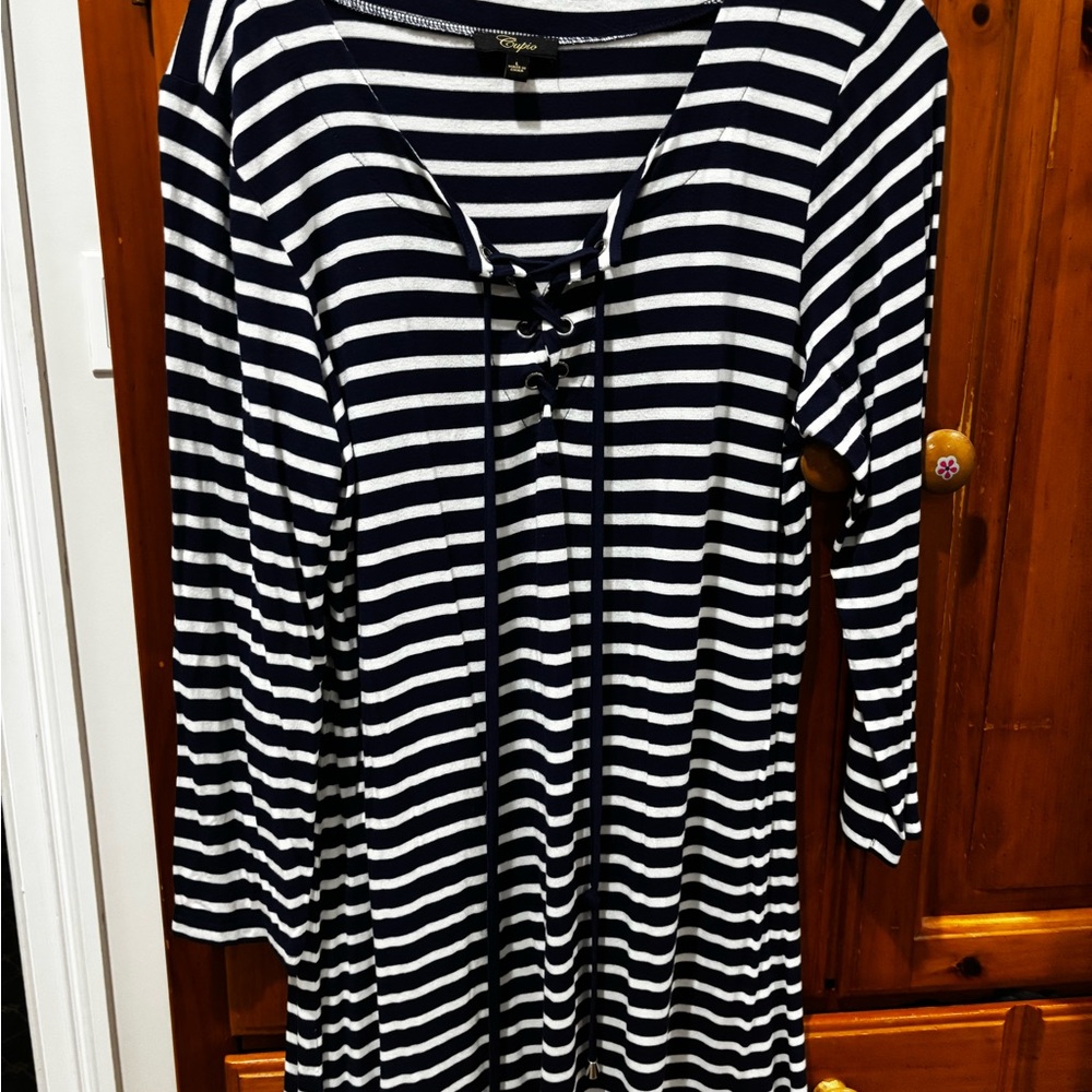 Blueand White Striped Lace-Up Dress Size Large